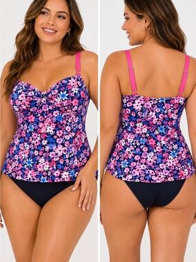 NWT Talisea Floral Underwire Tankini Swim Top Pink Blue Navy Size XL